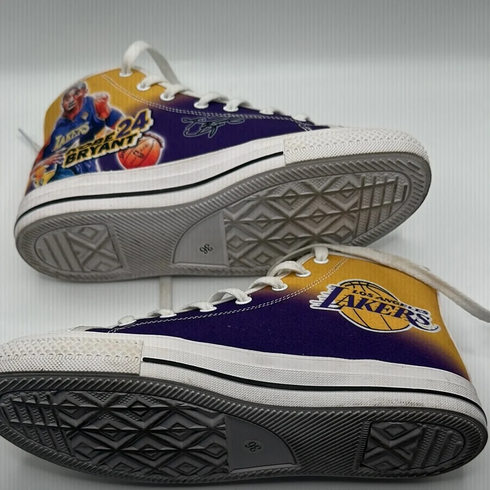 Custom Lakers Kobe Bryant Sz 36 Purple Yellow High-Top Sneaker Basketball Design
